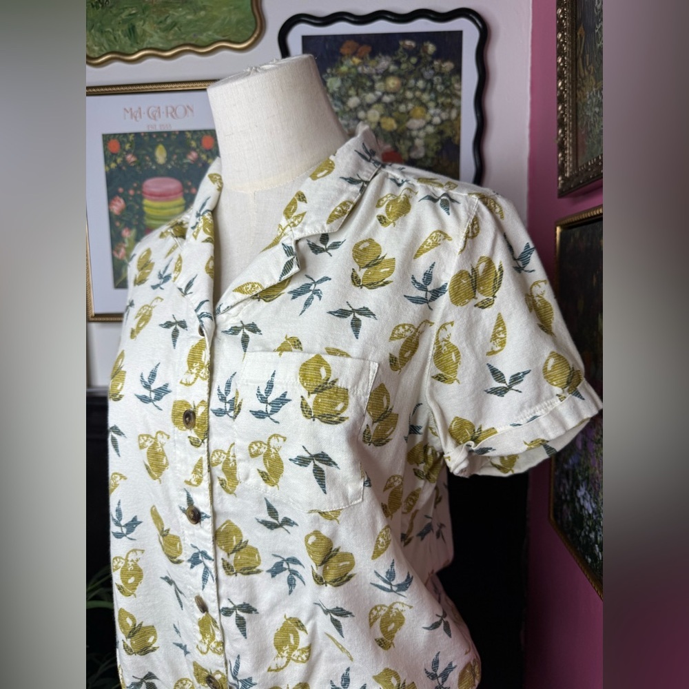 Kuhl Women’s Elsie Lemon Fruit Print Tie Front Button Up Shirts Cream Sz S - Picture 4 of 12